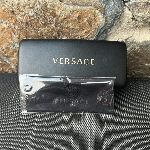 Versace Black Glasses Sunglasses Case Hard Shell Cleaning Cloth Set Designer - Picture 3 of 6